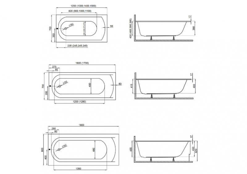 Прямокутна ванна CLASSIC SLIM, 180 x 80 см 00439 фото