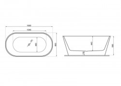 Акрилова ванна UZO чорна матова, 160 x 80 см